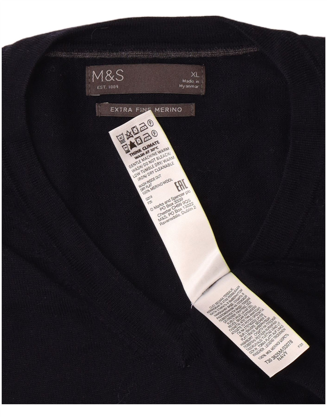MARKS & SPENCER Maglione da uomo con scollo a V XL Blu navy Classico