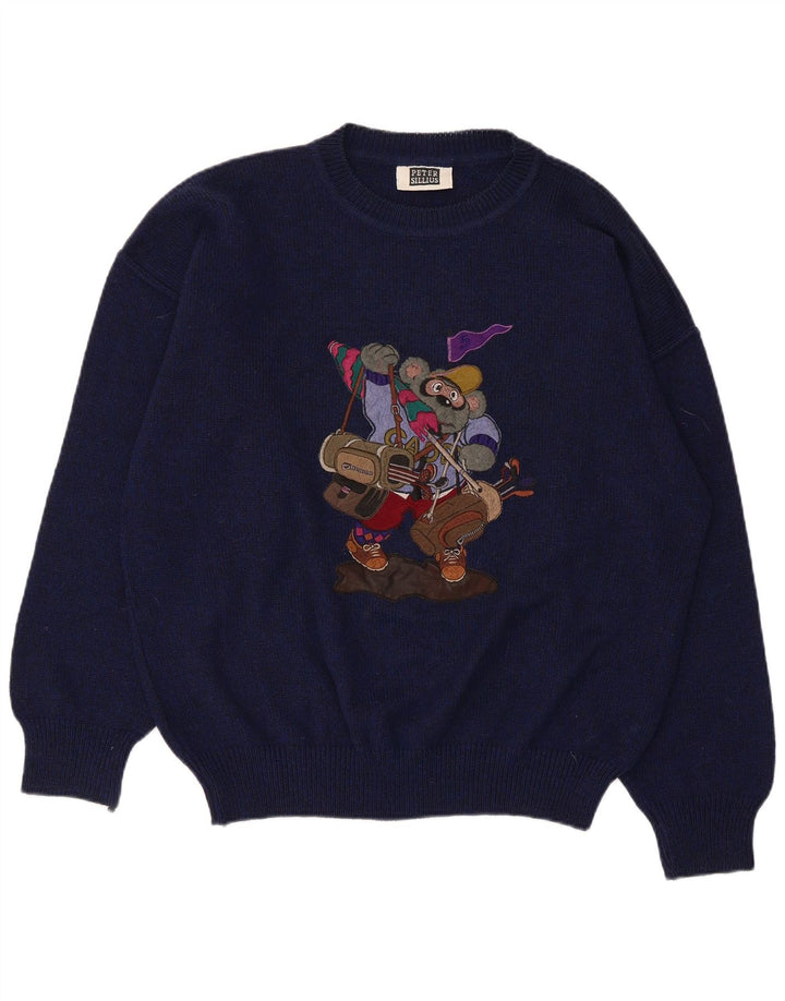 Maglione girocollo con grafica vintage da uomo IT 50 blu navy medio