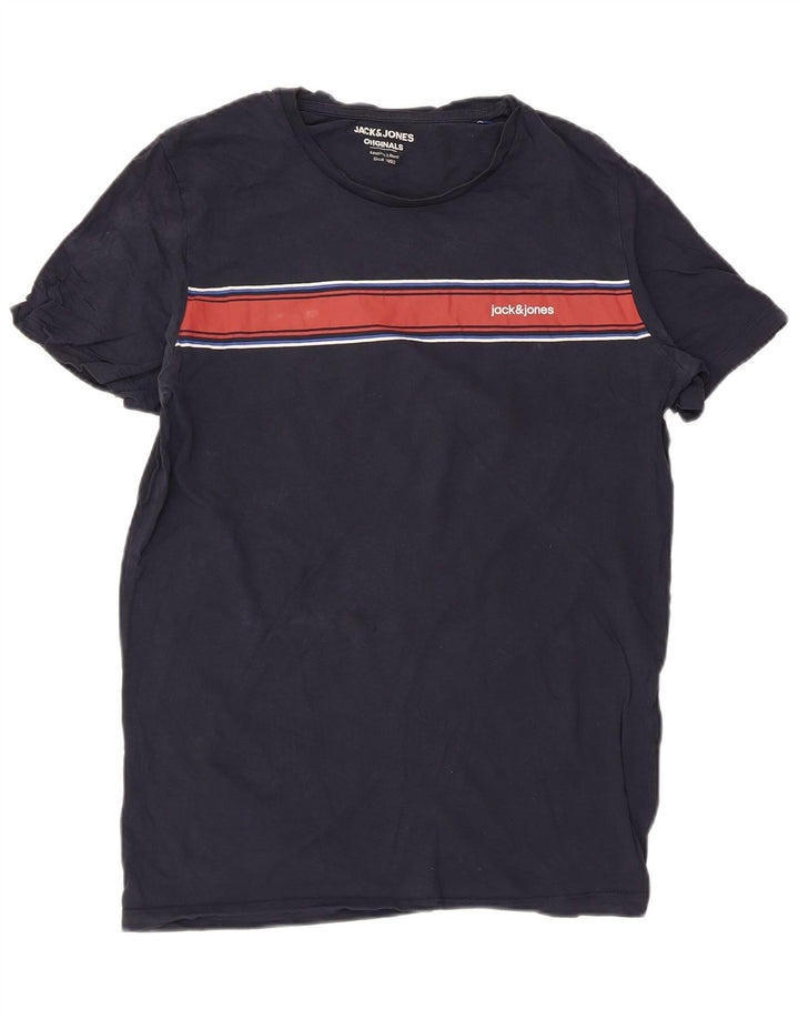 Jack & Jones T-shirt grafica da uomo Top in cotone a righe medie blu navy