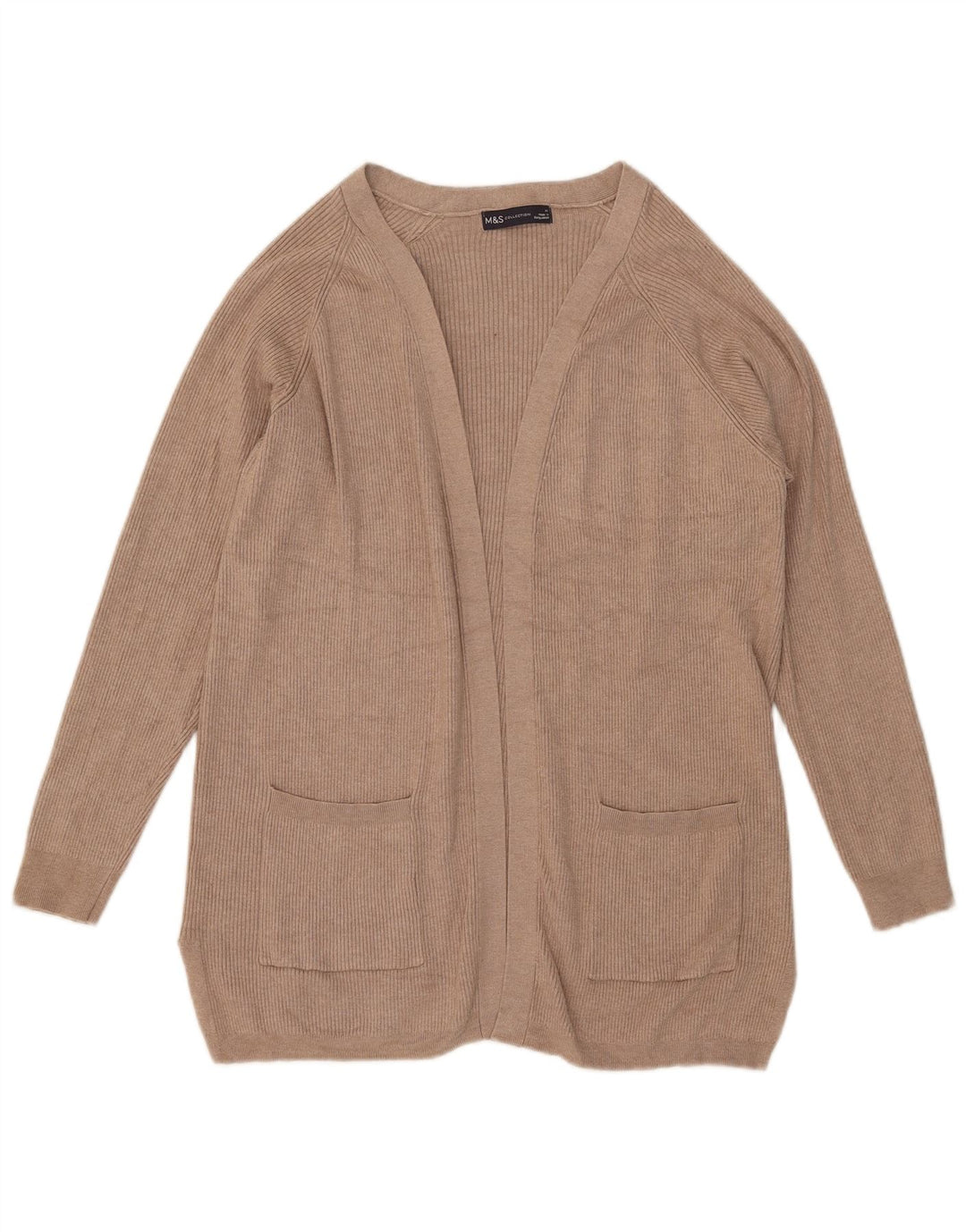 Maglione cardigan aperto da donna Marks & Spencer UK 14 Viscosa beige medio