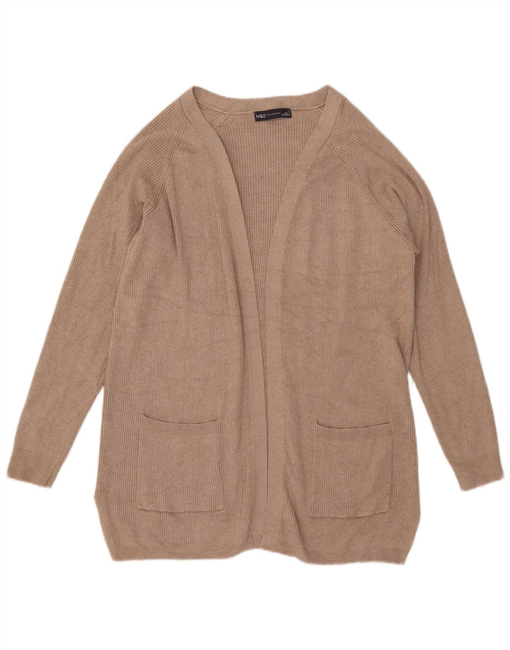 Maglione cardigan aperto da donna Marks & Spencer UK 14 Viscosa beige medio
