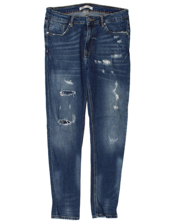 Jeans slim invecchiati da uomo Zara EU 42 Large W32 L32 cotone blu