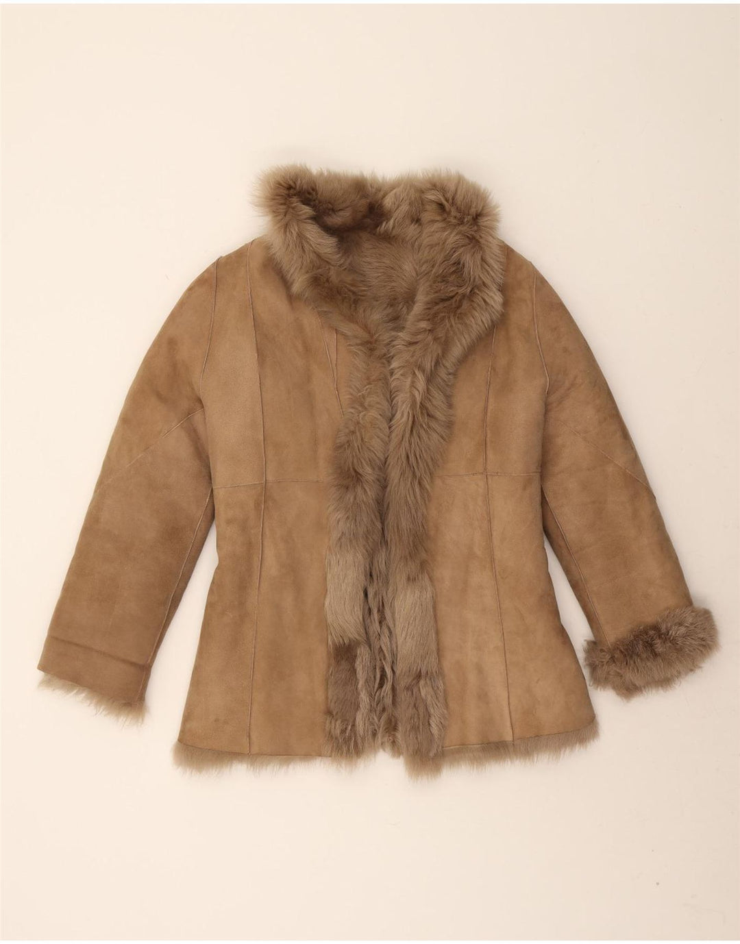 Giacca vintage in shearling da donna UK 10 piccola beige invernale