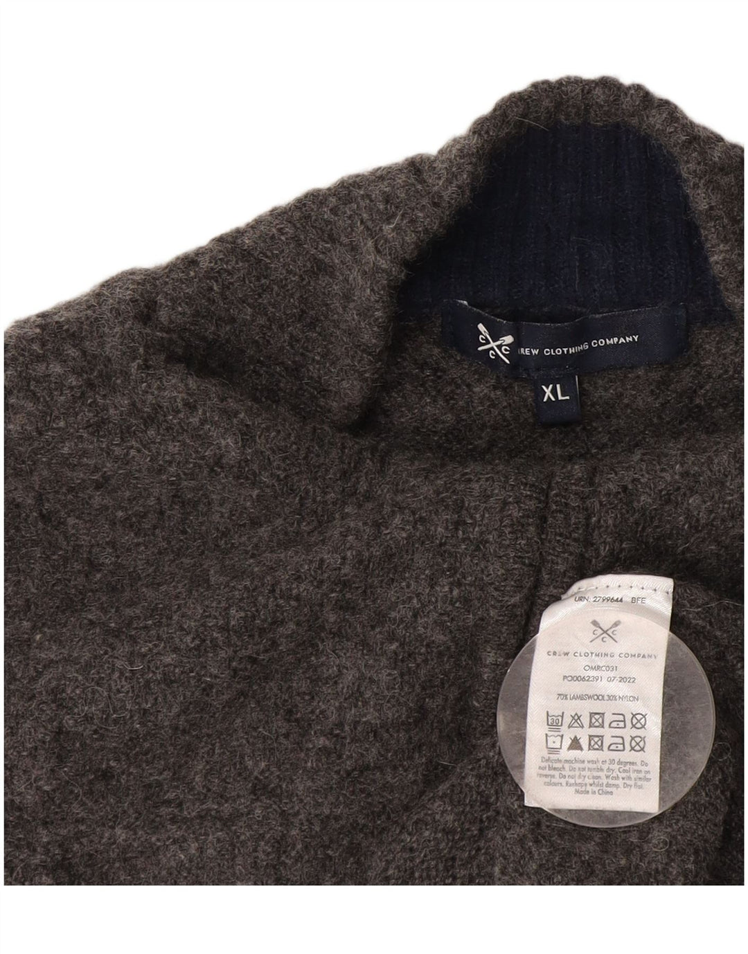Crew Clothing Maglione da uomo con zip e collo XL in lana grigia
