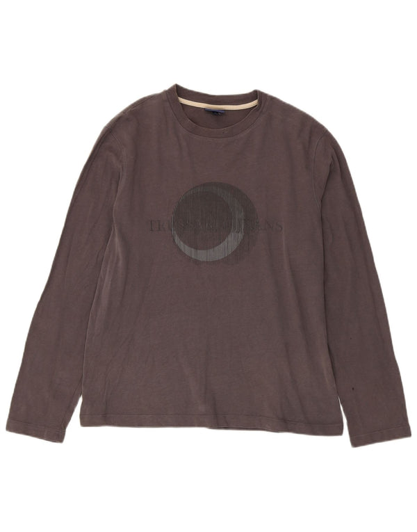 Top grafico da donna Trussardi Jeans manica lunga UK 14 grande cotone grigio