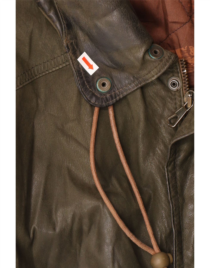 Giacca in pelle vintage da uomo IT 52 XL in pelle kaki