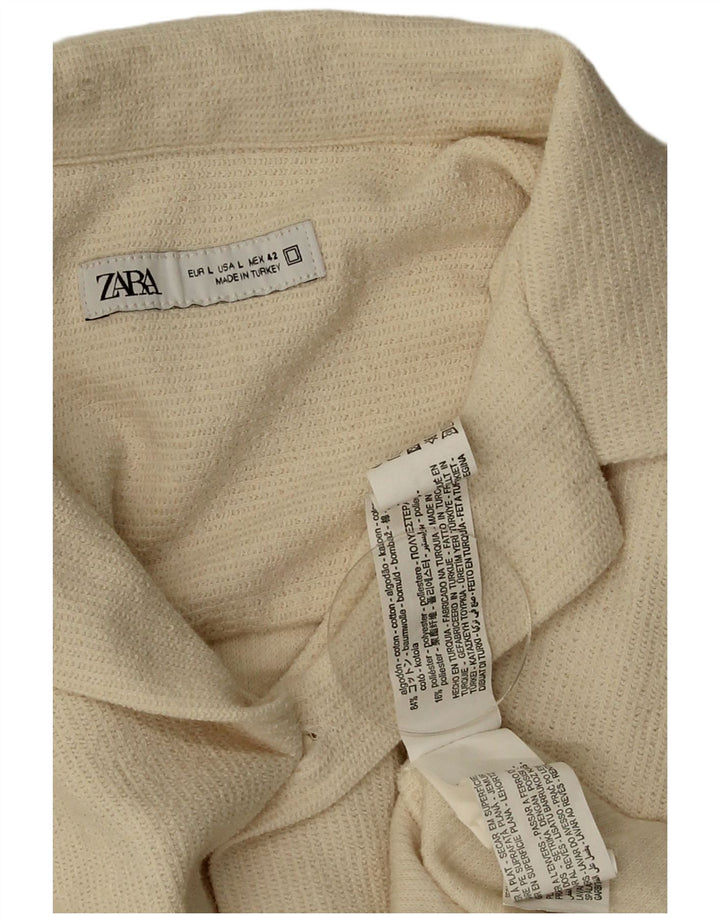 Camicia a maniche corte da uomo Zara grande in cotone bianco sporco