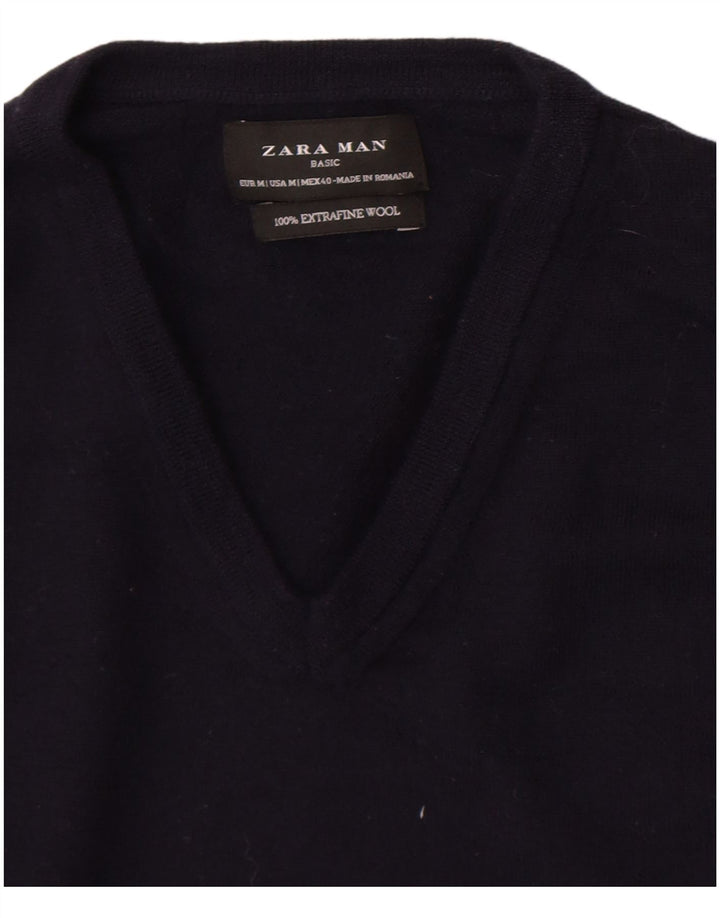 Maglione Zara da uomo con scollo a V, lana media blu navy