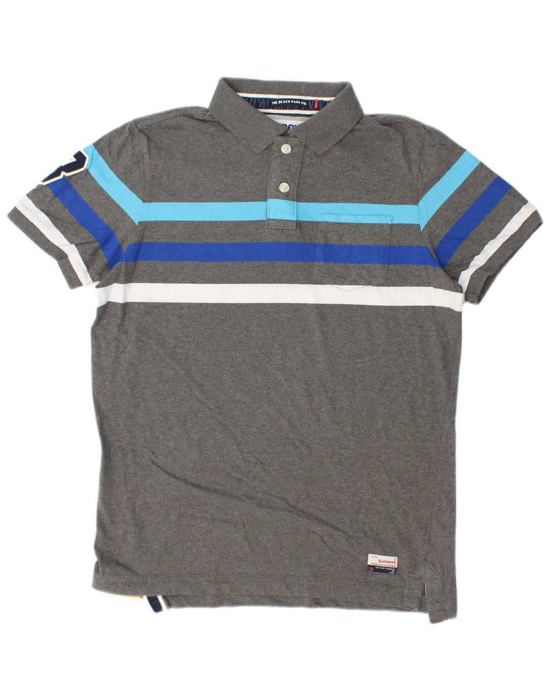 Polo grafica da uomo SUPERDRY in cotone a righe grandi grigie
