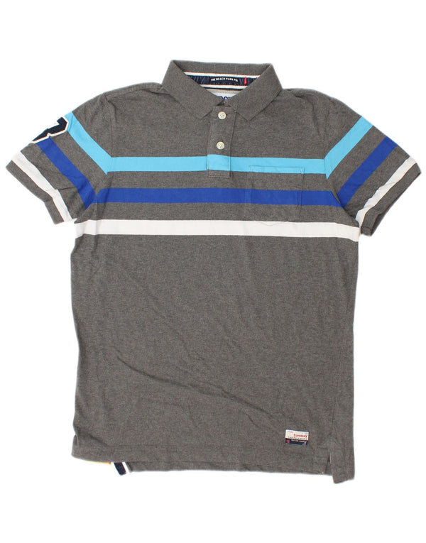 Polo grafica da uomo SUPERDRY in cotone a righe grandi grigie