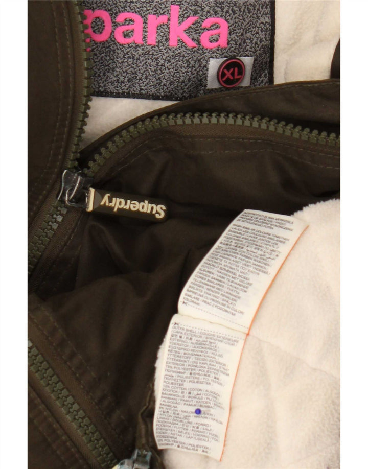 Giacca a vento con cappuccio da donna Superdry UK 18 XL Poliestere kaki