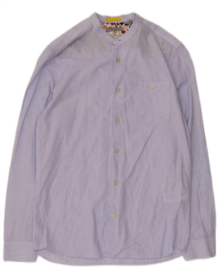 Camicia da uomo Ted Baker taglia 3 cotone gessato blu medio