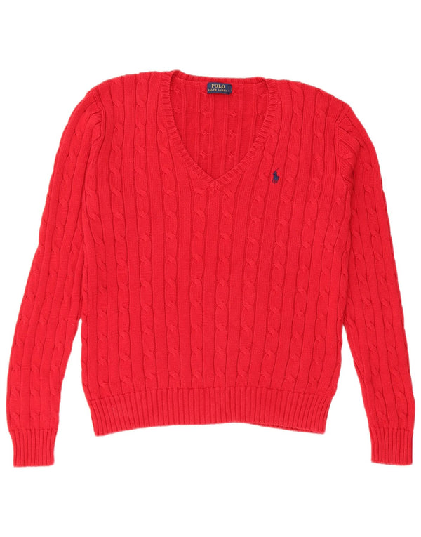 Polo Ralph Lauren Maglione da donna con scollo a V UK 14 Grande cotone rosso