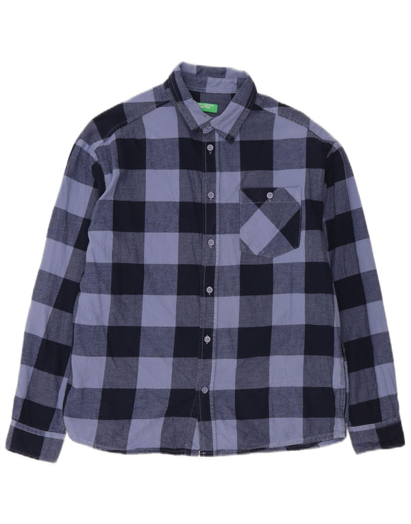 Camicia Benetton Bambino in Flanella 13-14 Anni 3XL Cotone Vichy Blu