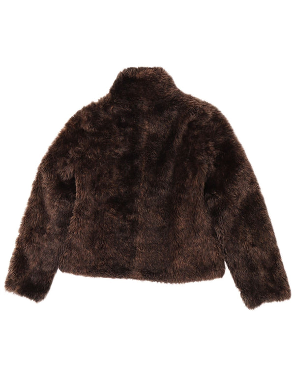 Giacca vintage da donna in pelliccia sintetica UK 6 XS acrilico marrone