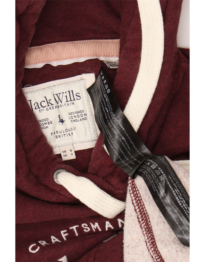 Maglione con cappuccio grafico da donna Jack Wills UK 8 piccolo cotone bordeaux