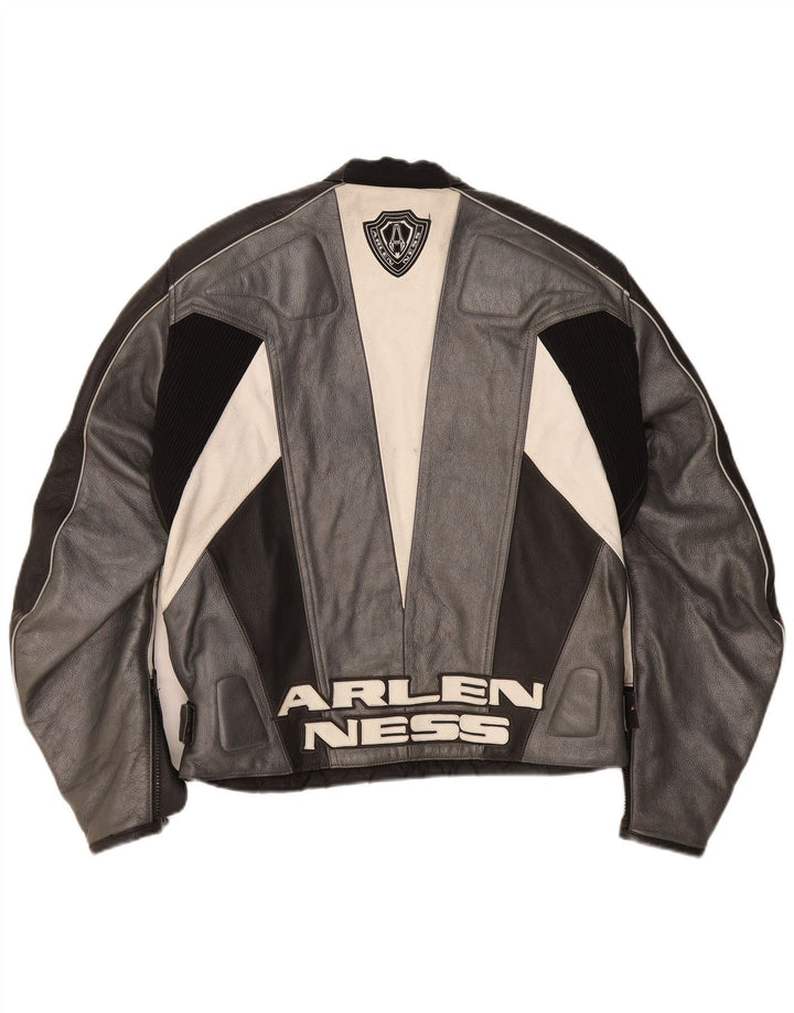 Giacca da motociclista grafica da uomo Arlen Ness taglia 54 grande moto grigia