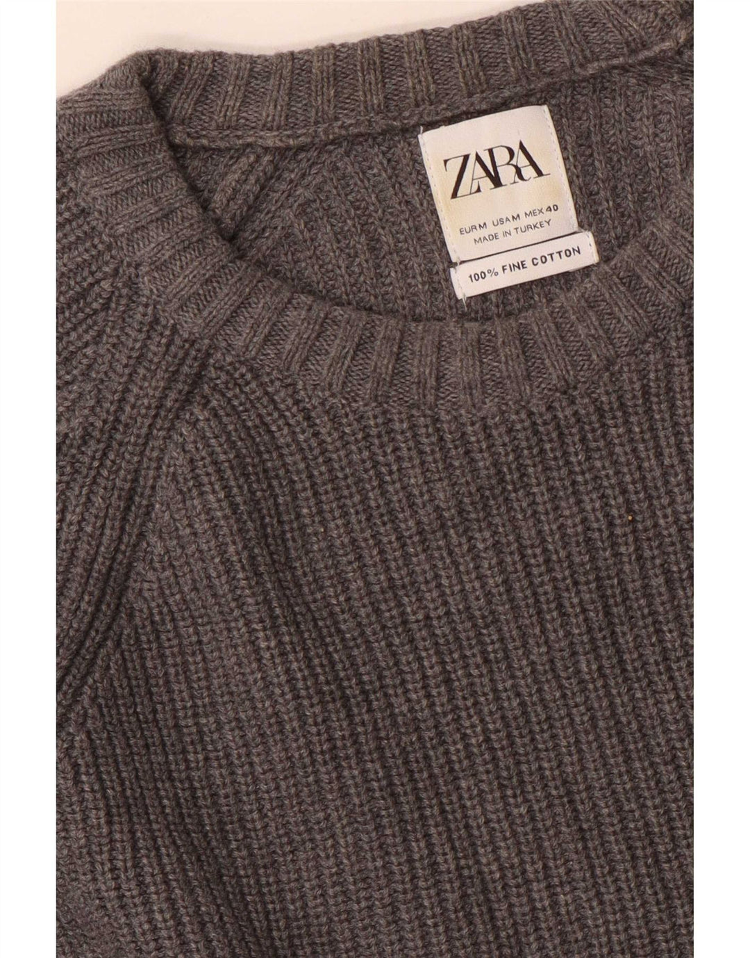 Maglione maglione girocollo da uomo Zara in cotone grigio medio
