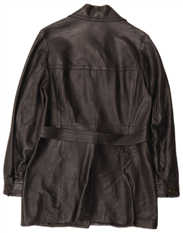 Cappotto in pelle vintage da donna UK 10 piccolo nero