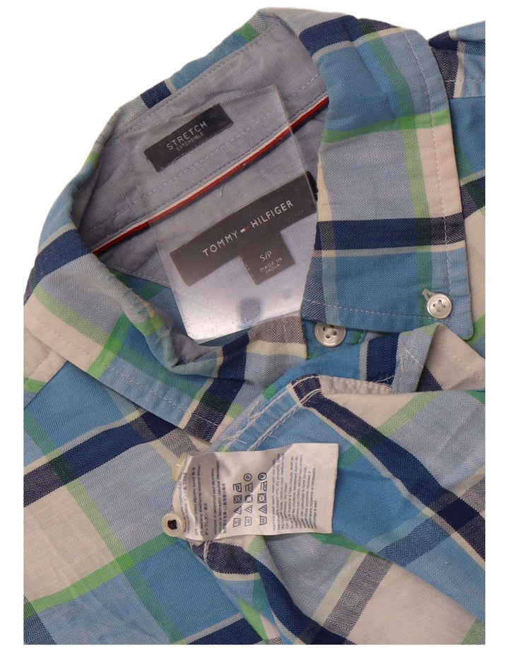 Camicia elasticizzata da uomo Tommy Hilfiger piccola in cotone a quadri blu