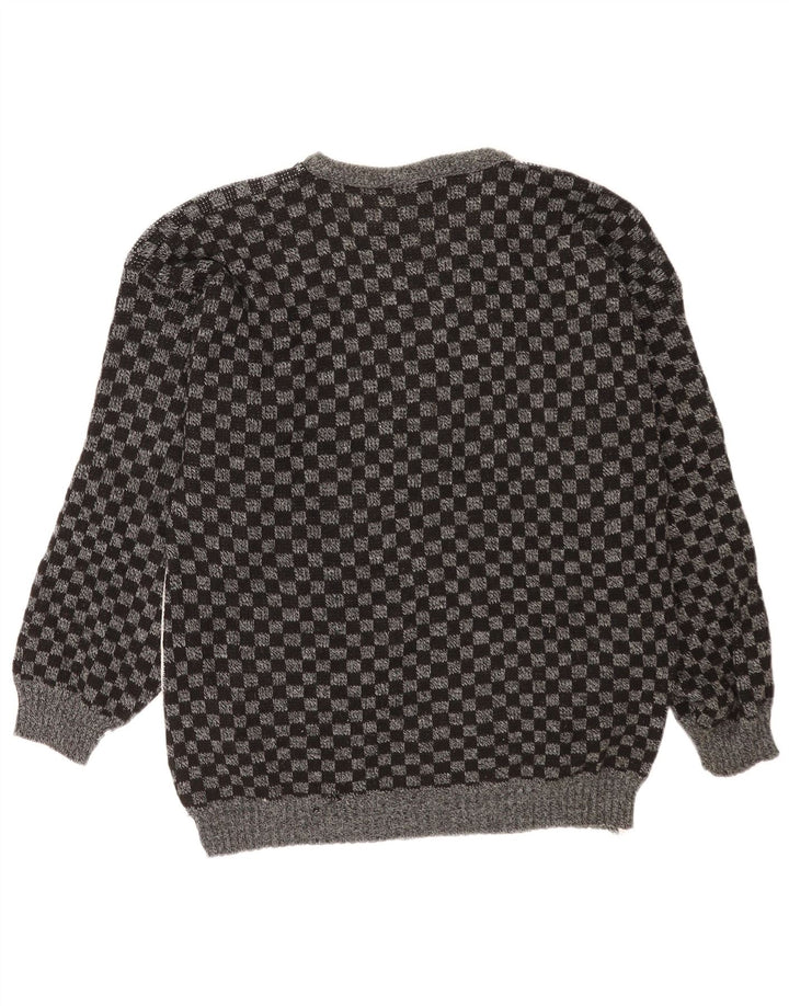 Maglione vintage da uomo con scollo a barca in acrilico geometrico grigio medio