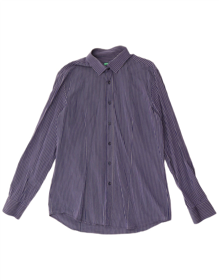 Camicia Uomo BENETTON Gessato Medio Blu Navy