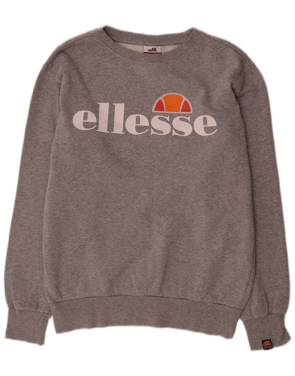 Felpa oversize con grafica da donna Ellesse, maglione UK 8, piccolo cotone grigio
