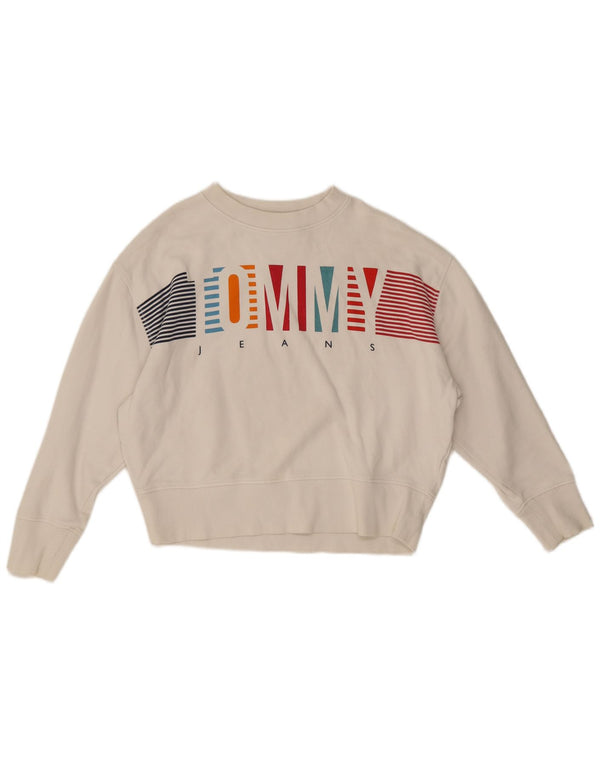 Tommy Hilfiger Donna Oversize Manica a 3/4 Felpa Maglione UK 2 2XS Bianco