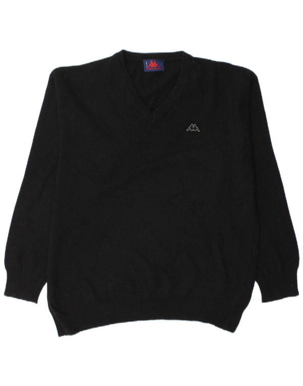 Maglione Kappa da uomo con scollo a V, grande, in lana nera