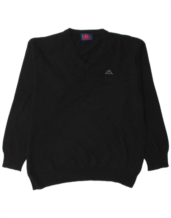 Maglione Kappa da uomo con scollo a V, grande, in lana nera