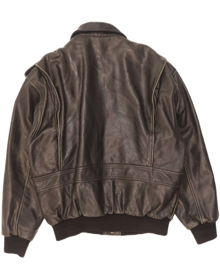 Giacca in pelle militare vintage da uomo UK 42 XL nera