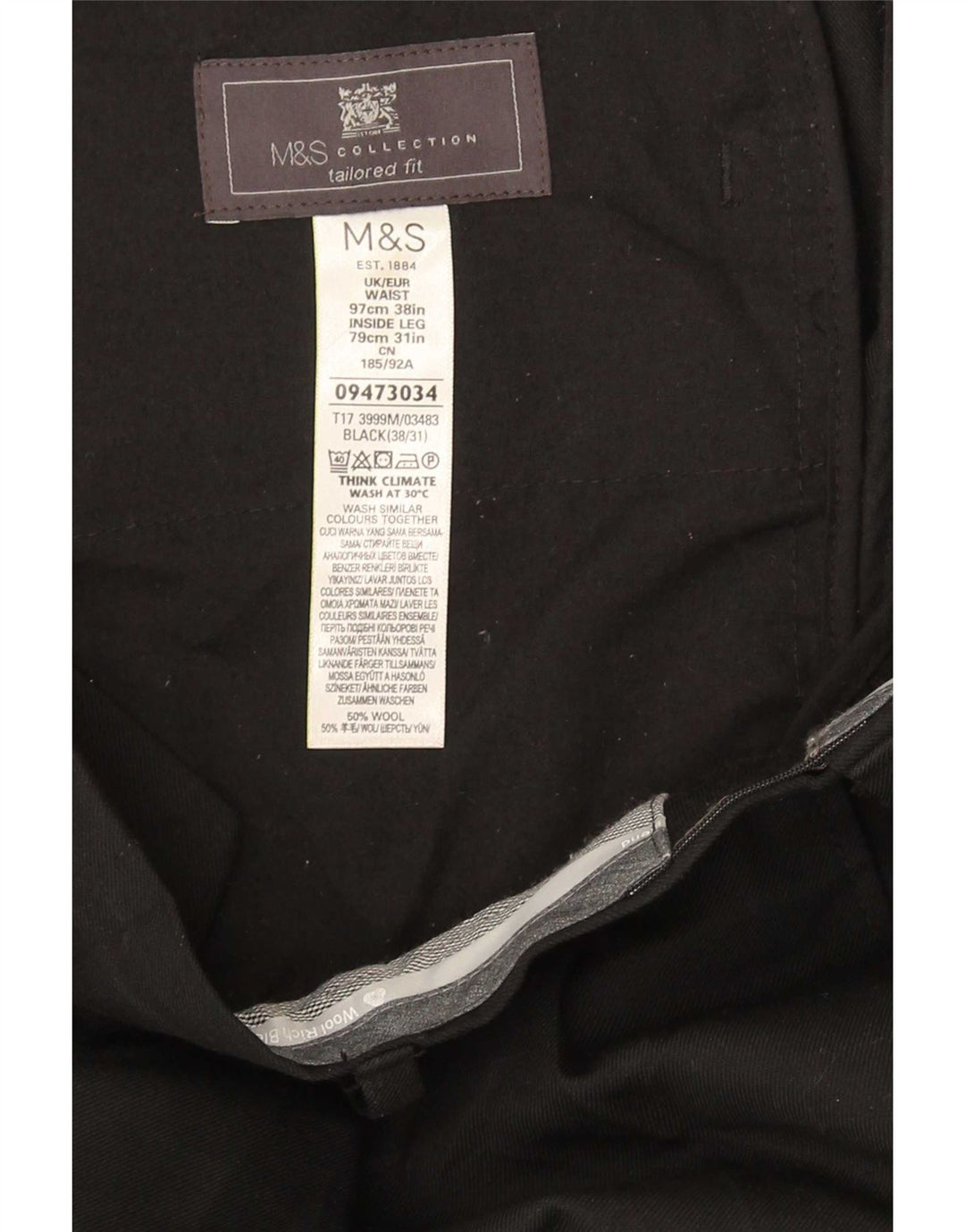 Pantaloni da abito con pegging da uomo Marks & Spencer su misura W38 L31 in lana nera