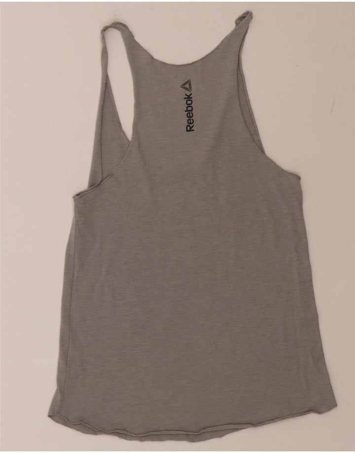 REEBOK Womens Graphic Vest Top UK 8/10 Small Grey Vintage Reebok and Second-Hand Reebok from Messina Hembry 