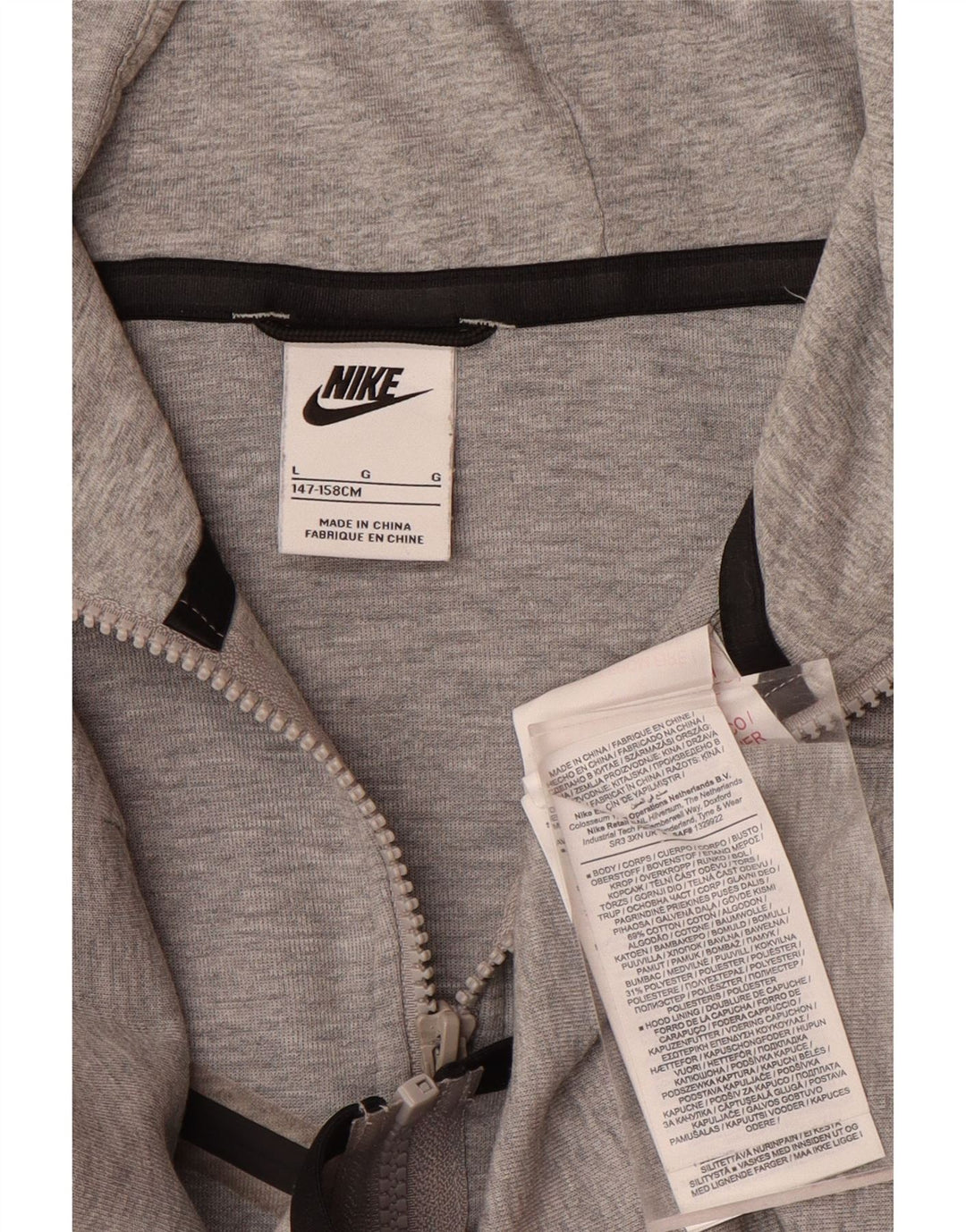Maglione con cappuccio e zip NIKE per ragazzi 12-13 anni, grande in cotone grigio