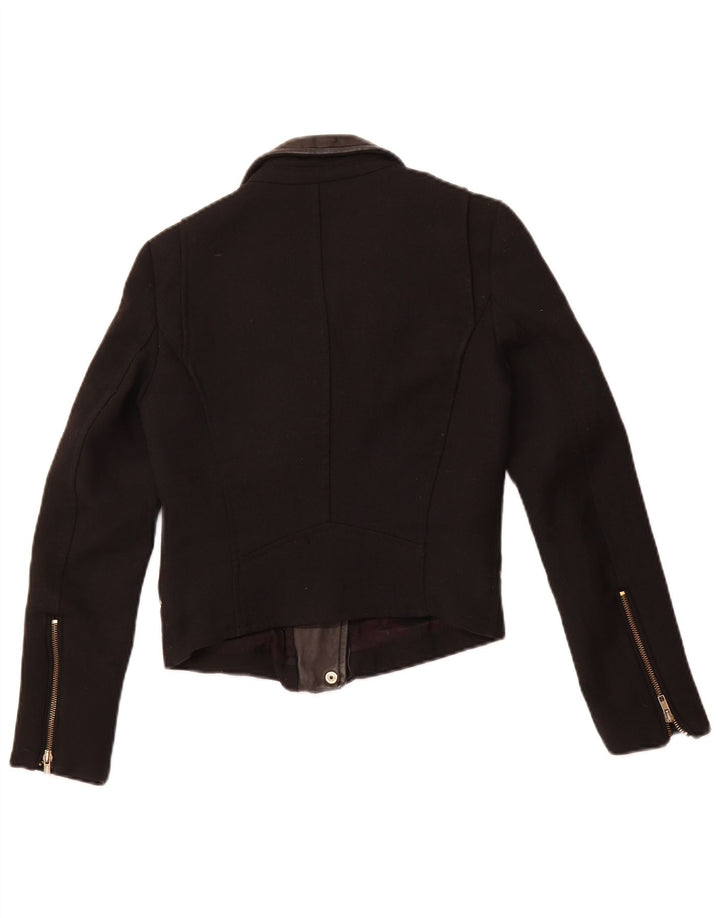Giacca da motociclista corta ZARA da donna UK 6 XS poliestere nero