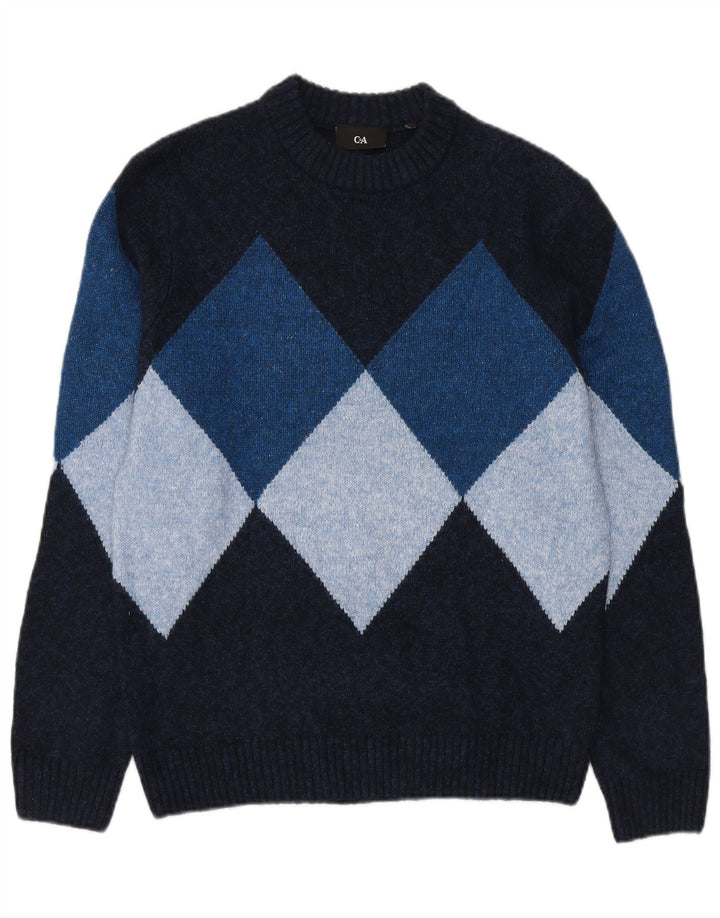 C&A Maglione da uomo girocollo piccolo maglione blu navy a rombi/diamante