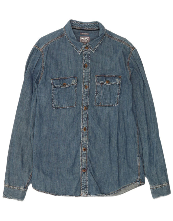 Fat Face Camicia di jeans vestibilità classica da uomo di grandi dimensioni in cotone blu