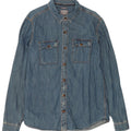 Fat Face Camicia di jeans vestibilità classica da uomo di grandi dimensioni in cotone blu