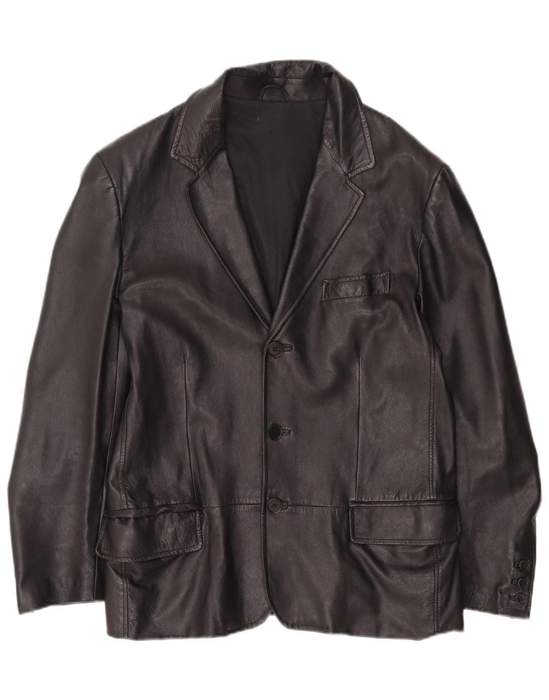 Giacca blazer in pelle vintage da uomo a 3 bottoni IT 50 grande in pelle nera