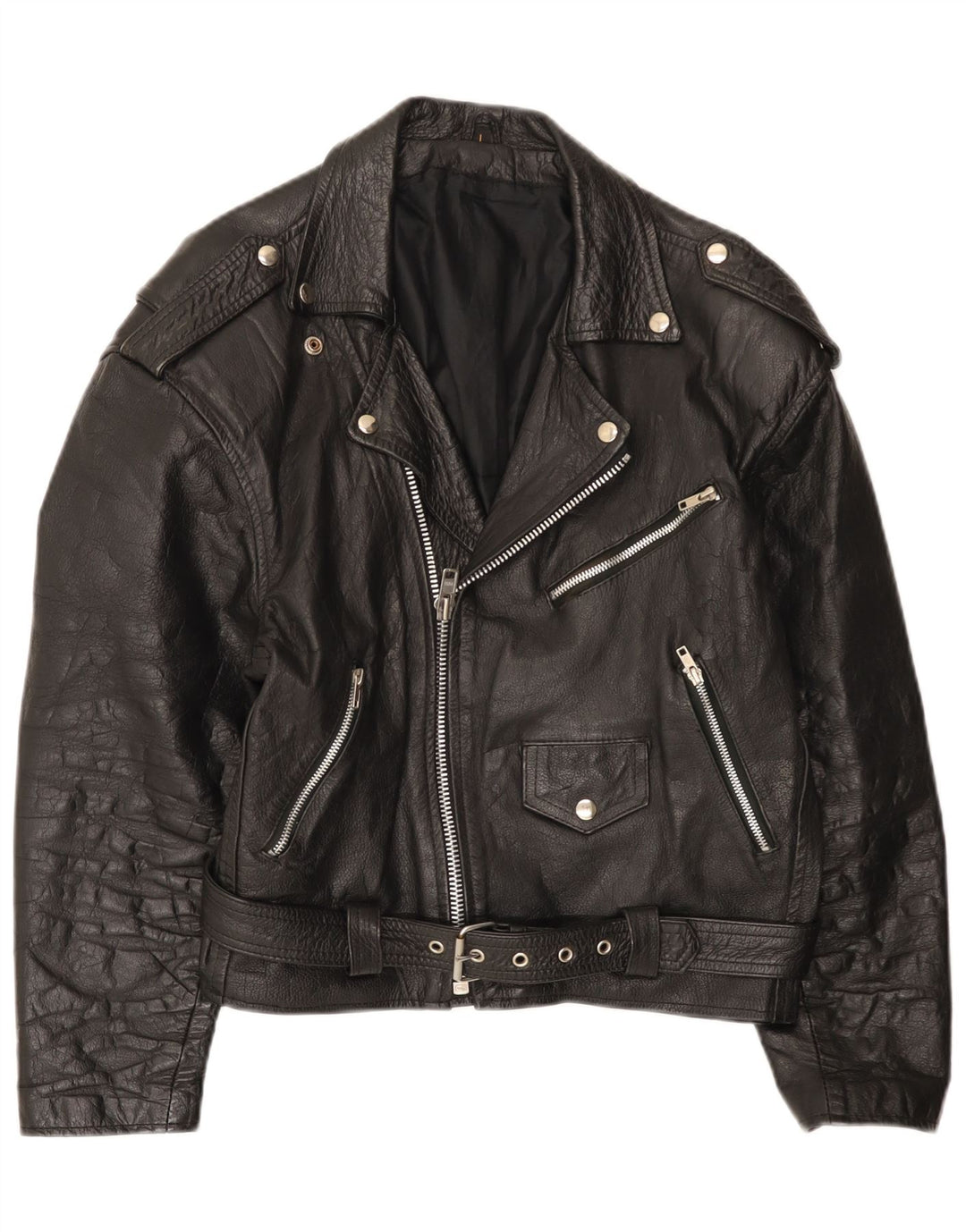 Giacca da motociclista in pelle da uomo vintage UK 40 grande in pelle nera