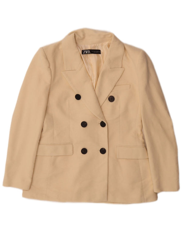 Giacca blazer doppiopetto da donna Zara UK 16 grande in cotone bianco sporco