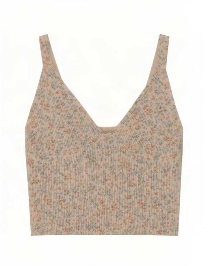 Canotta corta da donna Zara UK 12 poliammide floreale bianco sporco medio