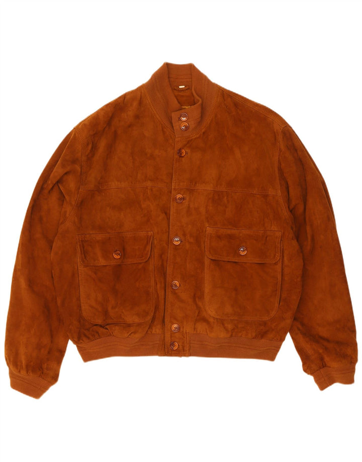 Giubbotto bomber vintage in pelle scamosciata da uomo IT 50 grande in pelle marrone