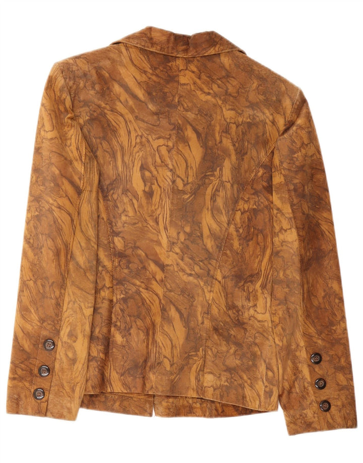 Giacca blazer vintage in pelle scamosciata a 1 bottone da donna IT 44 Tie Dye marrone medio