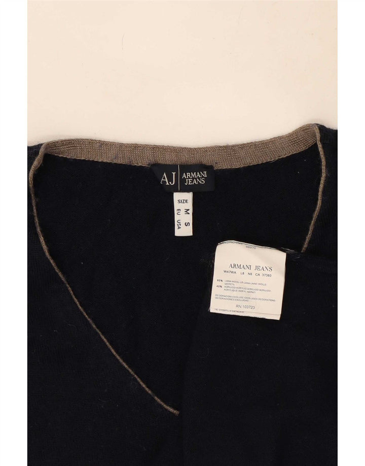 Armani Jeans Maglione da uomo con scollo a V in lana color block medio blu navy