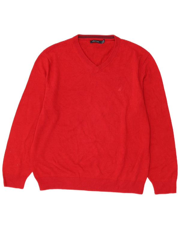 Maglione da uomo con scollo a V Nautica XL in cotone rosso