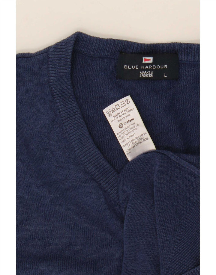 Maglione da uomo Marks & Spencer Blue Harbour con scollo a V grande blu navy