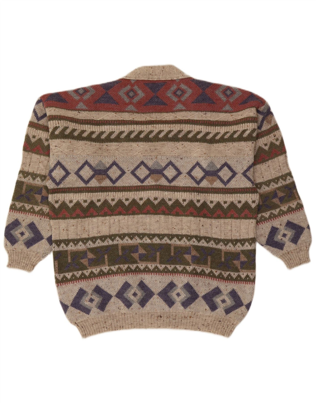 Maglione cardigan da uomo vintage in lana geometrica multicolore grande