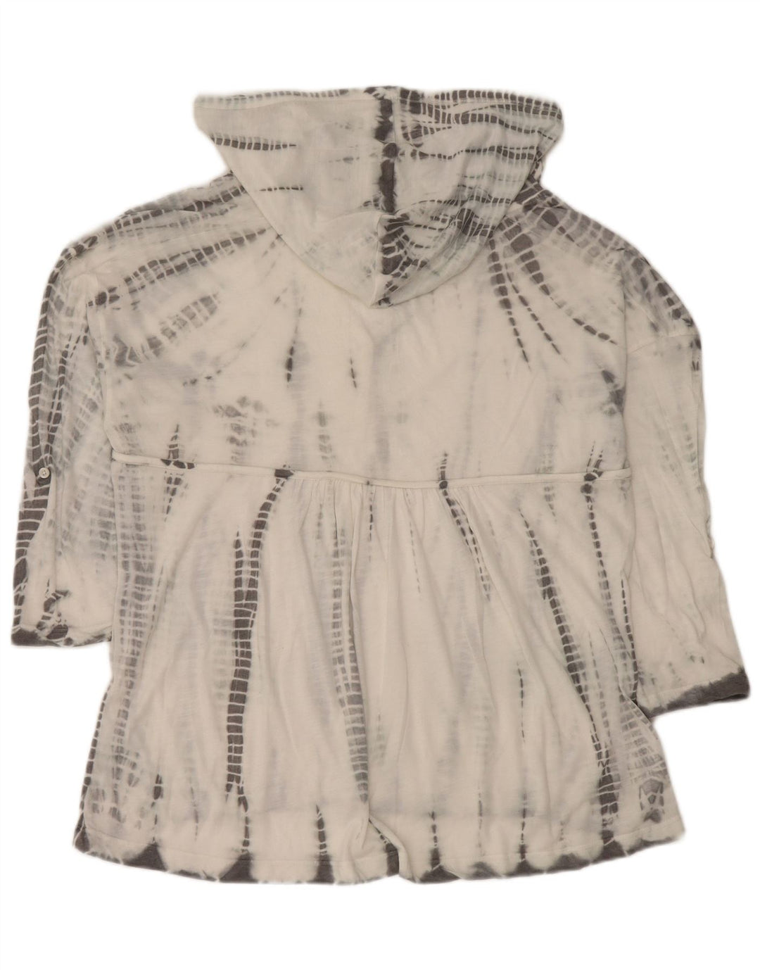 Top da donna vintage con cappuccio manica 3/4 UK 14 poliestere medio tinto in bianco bianco