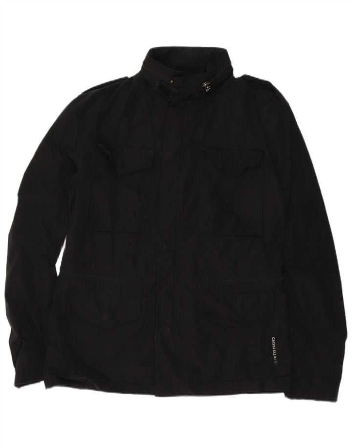 CALVIN KLEIN JEANS Mens Hooded Military Jacket UK 38 Medium Black